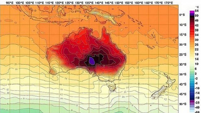 Austrália está tão quente que adicionou uma nova cor ao mapa meteorológico